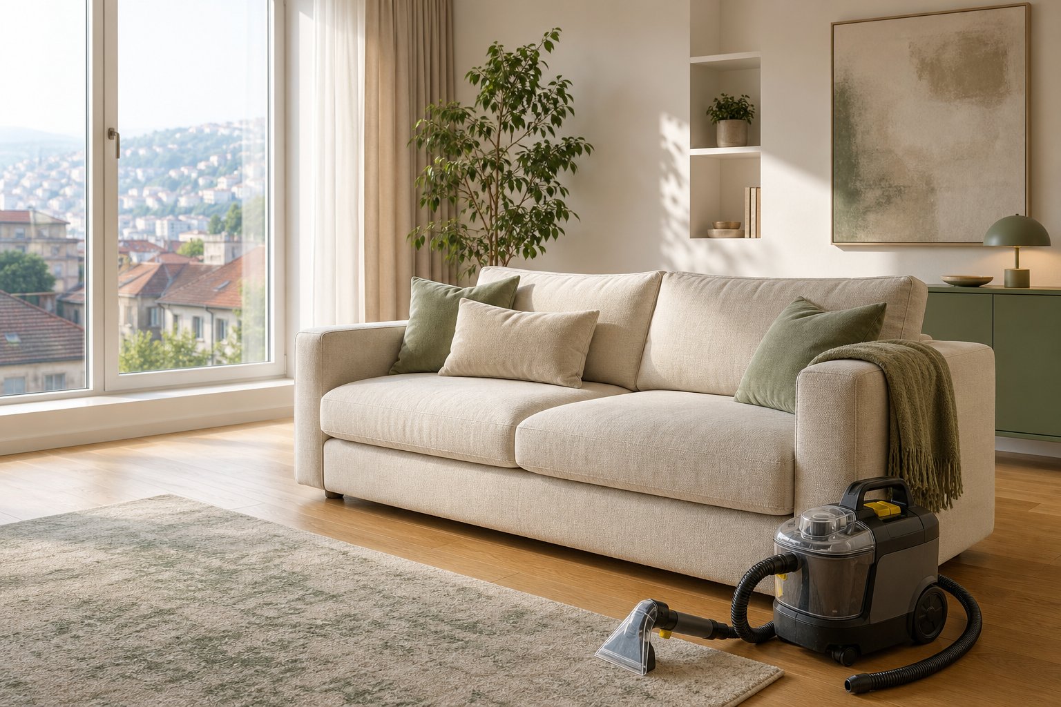 Svijetla sofa u sarajevskom domu, spremna za dubinsko čišćenje